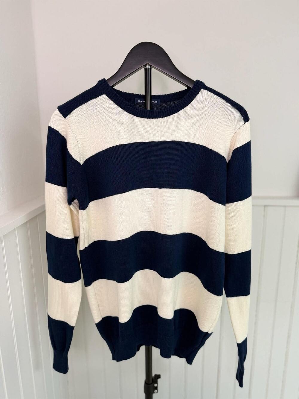 Brandy Melville Navy Cream Striped 100% Cotton Sweater - Made in Italy